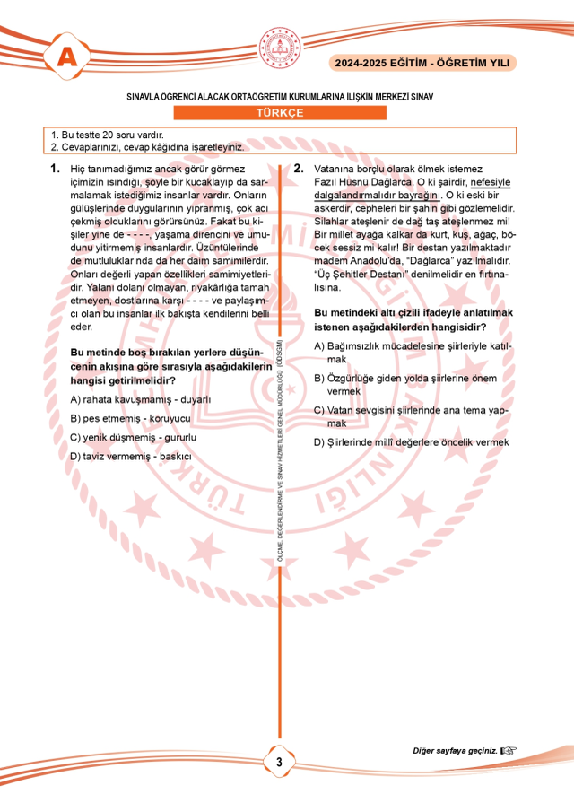 LGS soru cevapları! 2025 LGS Türkçe, Matematik, Fen Bilimleri, İnkılap Tarihi, İngilizce, Din Kültürü SÖZEL -SAYISAL soru cevapları PDF indir – oku!