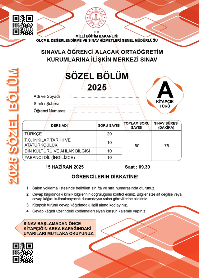 LGS soru cevapları! 2025 LGS Türkçe, Matematik, Fen Bilimleri, İnkılap Tarihi, İngilizce, Din Kültürü SÖZEL -SAYISAL soru cevapları PDF indir – oku!