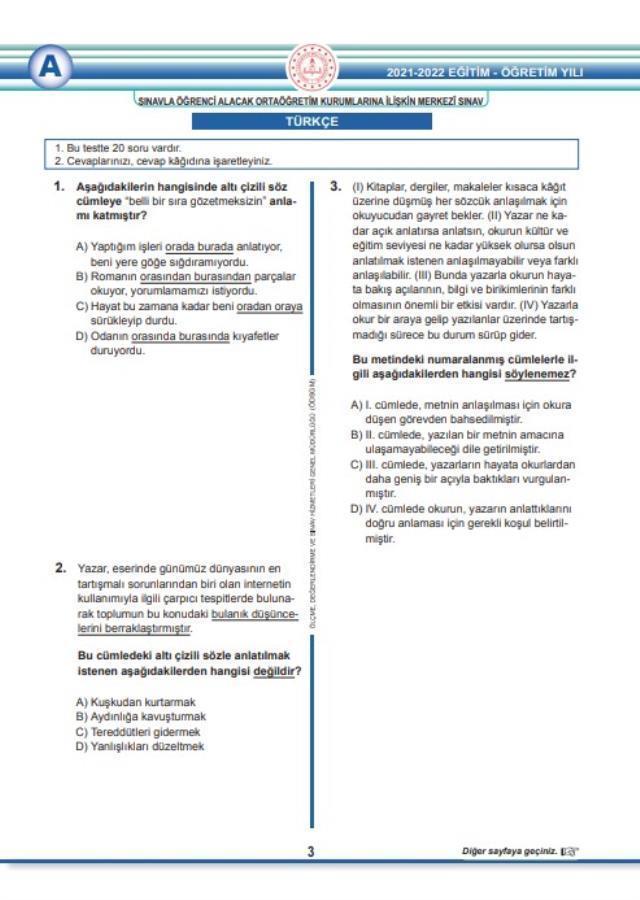 LGS 2022 Türkçe soru ve cevapları! MEB 2022 LGS Sözel soruları ve cevapları nedir? Türkçe'de kaç soru çıktı? 2022 LGS Türkçe cevap anahtarı!