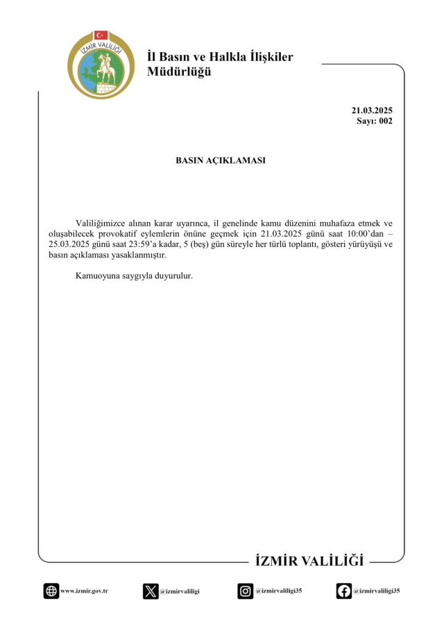 İzmir'de eylemler yasaklandı mı?