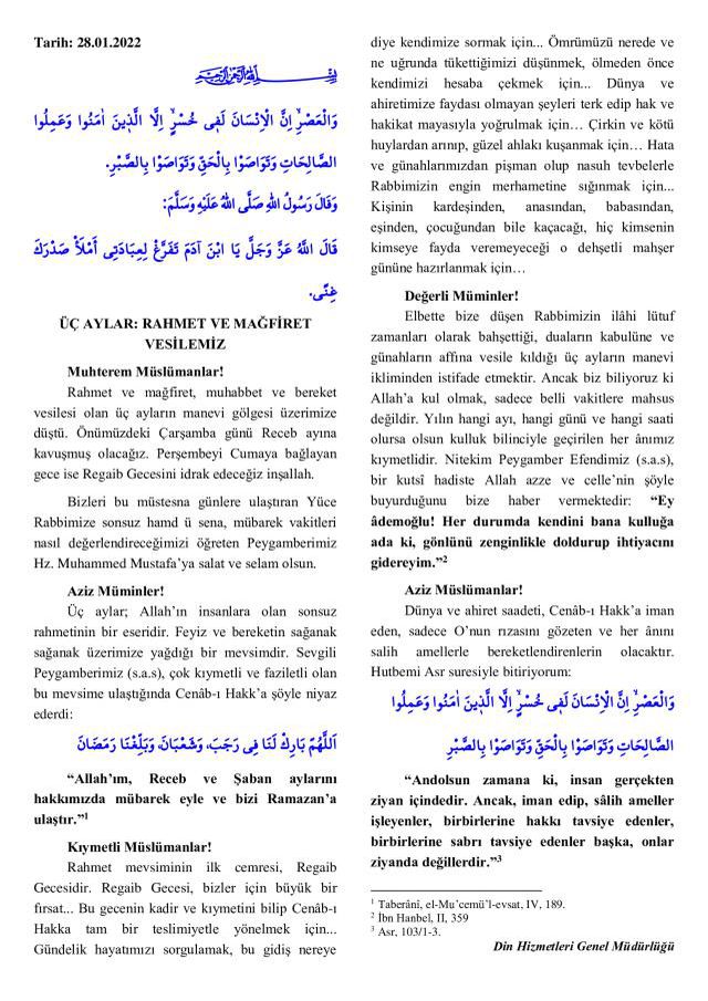 14 Ocak Cuma Hutbesi yayınlandı! 14 Ocak Cuma Hutbesi tam metni!