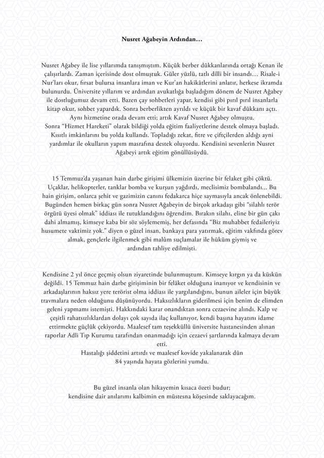 Bülent Arınç mektup yazmıştı! Hayatını kaybeden FETÖ tutuklusu Nusret Muğla'nın oğlundan şoke eden sözler