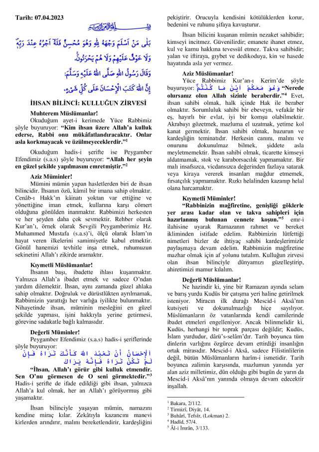7 Mart Cuma Hutbesi yayınlandı! 7 Mart Cuma Hutbesi tam metni! Diyanet 7 Mart Cuma Hutbesi!