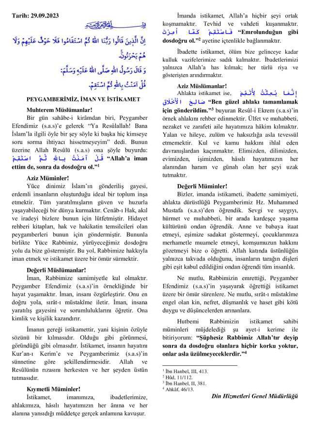 29 Eylül Cuma Hutbesi yayınlandı! 29 Eylül Cuma Hutbesi tam metni! Diyanet 29 Eylül Cuma Hutbesi!