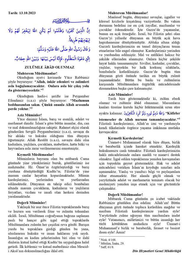 13 Ekim Cuma Hutbesi yayınlandı! 13 Ekim Cuma Hutbesi tam metni! Diyanet 13 Ekim Cuma Hutbesi!