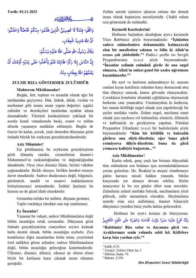 3 Kasım Cuma Hutbesi yayınlandı! 3 Kasım Cuma Hutbesi tam metni! Diyanet 3 Kasım Cuma Hutbesi!