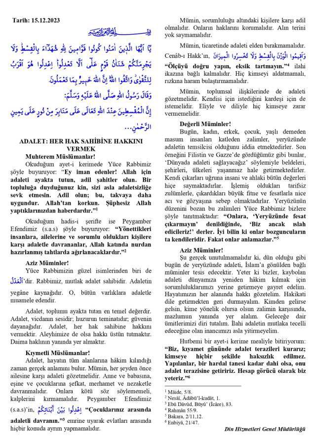 15 Aralık Cuma Hutbesi yayınlandı! 15 Aralık Cuma Hutbesi tam metni! Diyanet 15 Aralık Cuma Hutbesi!