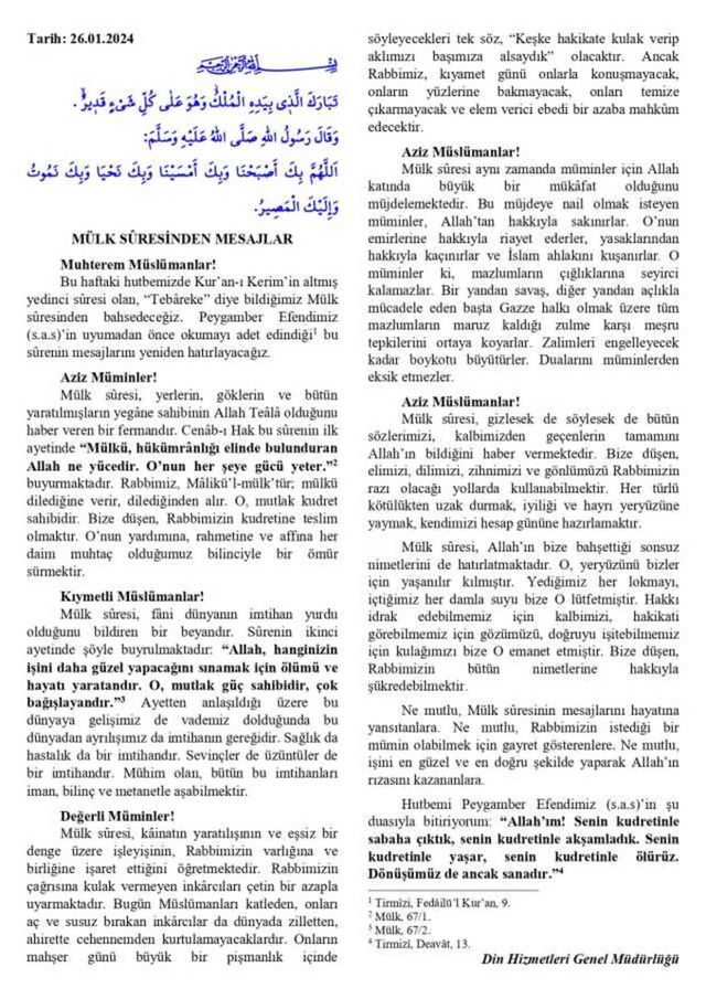 26 Ocak Cuma Hutbesi yayınlandı! 26 Ocak Cuma Hutbesi tam metni! Diyanet 26 Ocak Cuma Hutbesi!