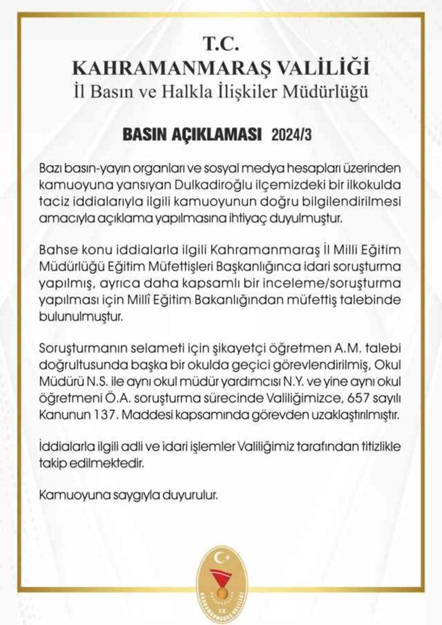Müdürden sınıf öğretmenine taciz iddiasına soruşturma başlatıldı
