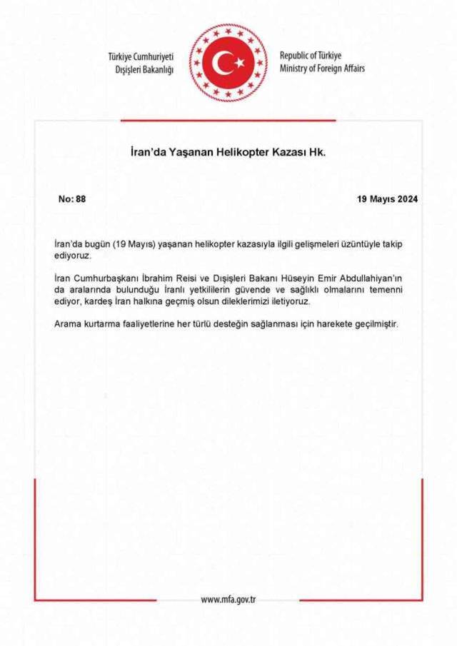 Türkiye'den İran'a 'geçmiş olsun' mesajı: Kurtarma faaliyetlerine her türlü desteğin sağlanması için harekete geçilmiştir