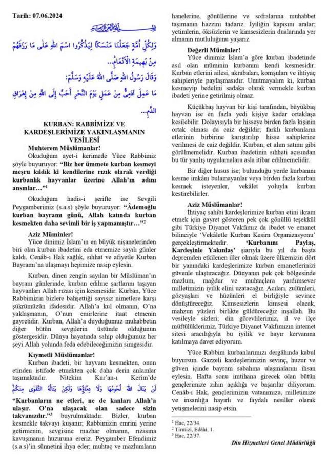 7 Haziran Cuma Hutbesi yayınlandı! 6 Haziran Cuma Hutbesi tam metni! ??