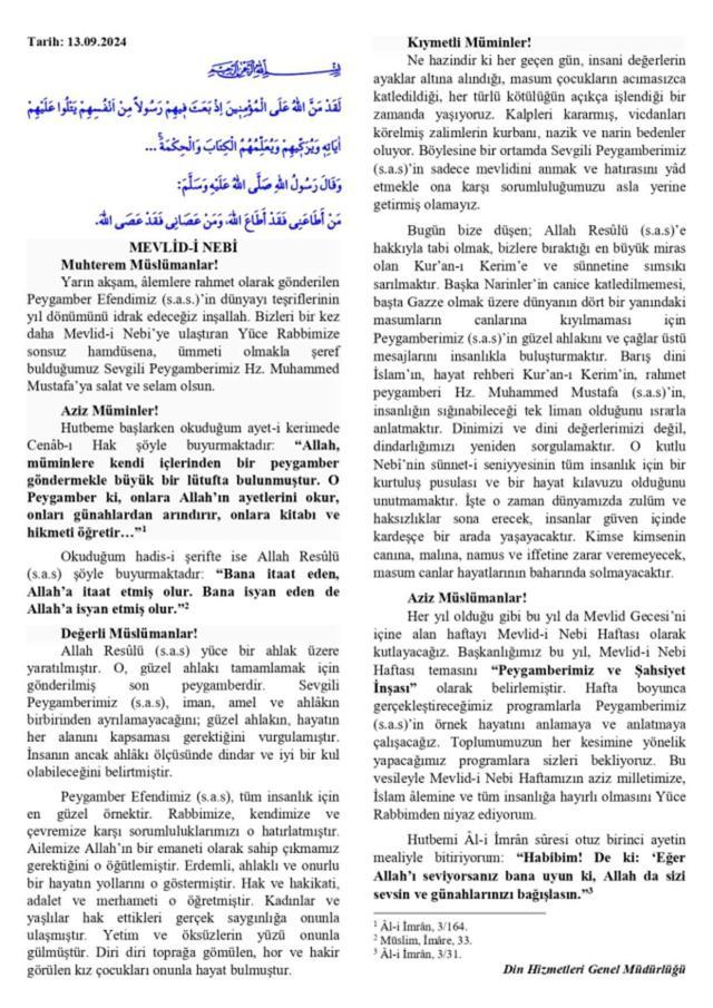 13 Eylül Cuma Hutbesi yayınlandı! 13 Eylül Cuma Hutbesi tam metni!