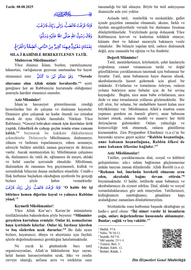 8 Ağustos Cuma Hutbesi yayınlandı mı? 8 Ağustos Cuma Hutbesi tam metni!