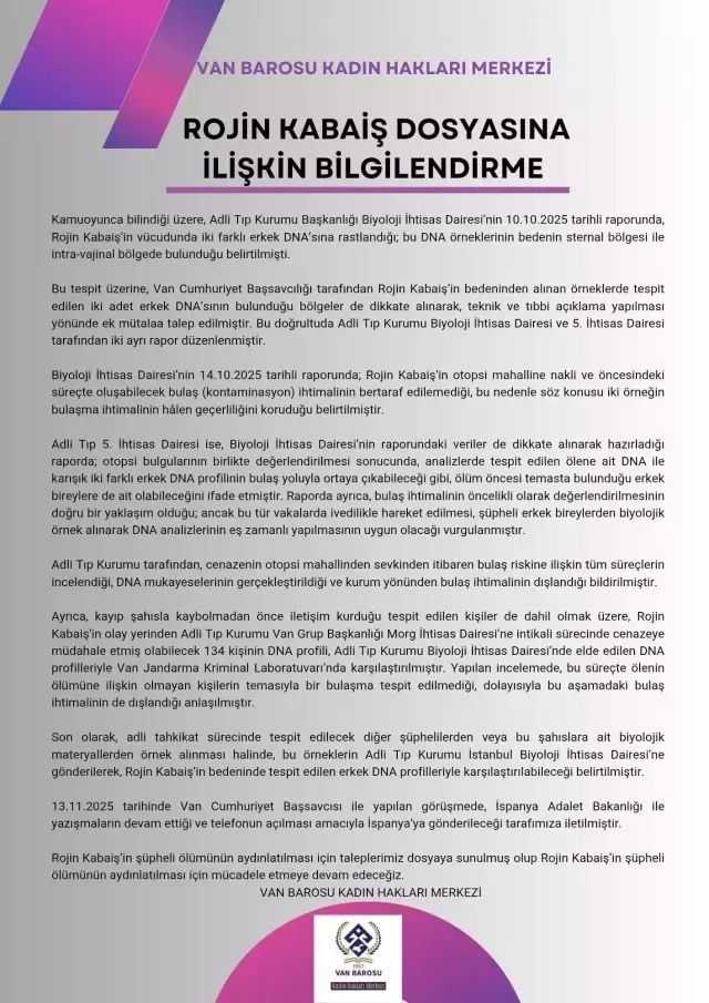 Rojin Kabaiş'in ölümüyle ilgili Adli Tıp'tan yeni rapor! 134 kişinin DNA'sı incelendi