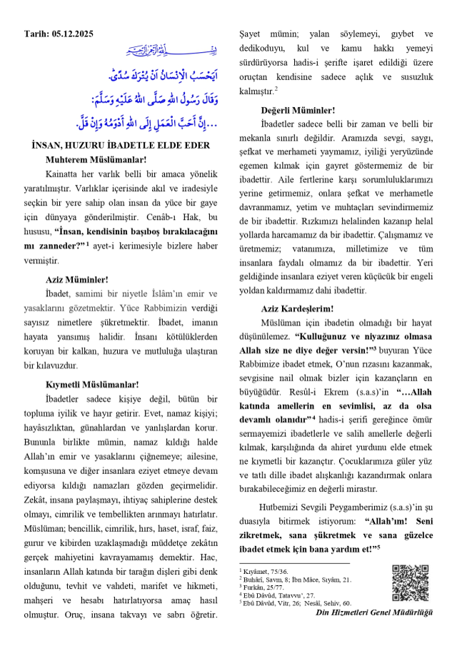 5 Aralık Cuma Hutbesi yayınlandı mı? 5 Aralık Cuma Hutbesi tam metni!
