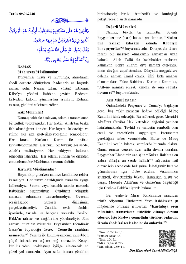 9 Ocak Cuma Hutbesi yayınlandı mı? 9 Ocak Cuma Hutbesi tam metni!