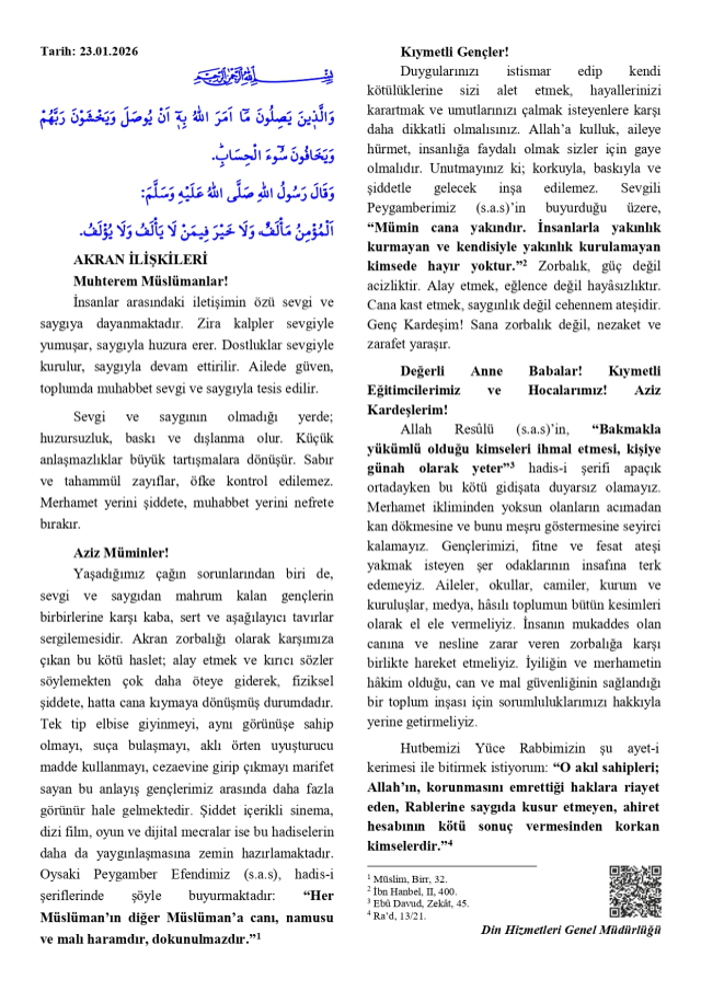 23 Ocak Cuma Hutbesi yayınlandı mı? 23 Ocak Cuma Hutbesi tam metni!