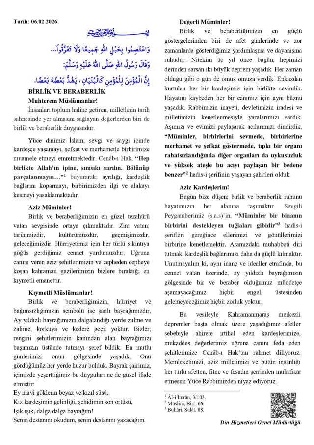 6 Ocak Cuma Hutbesi yayınlandı mı? 6 Ocak Cuma Hutbesi tam metni!