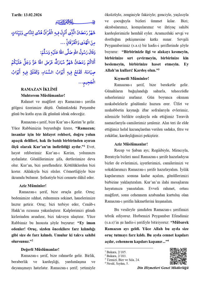 13 Şubat Cuma Hutbesi yayınlandı mı? 13 Şubat Cuma Hutbesi tam metni!