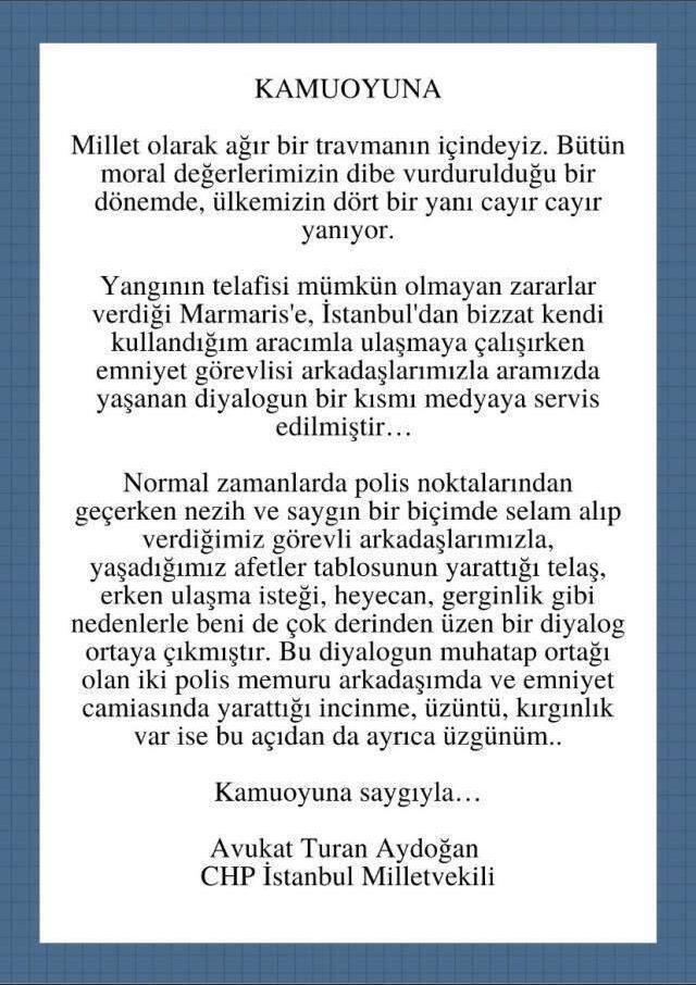 Trafikte kendisini durduran polise 'Tanımıyorsan albümden bak' diyen CHP'li vekil Turan Aydoğan özür diledi