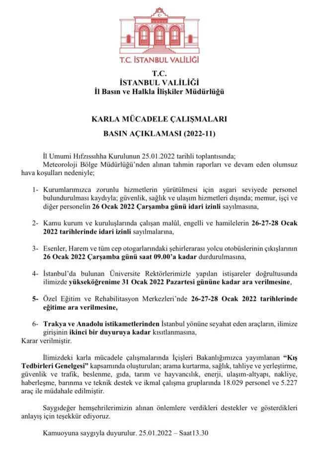 Son Dakika! Vali Yerlikaya, kar yağışının esir aldığı İstanbul için kamu çalışanlarına yarın için verilen iznin de dahil olduğu 6 yeni tedbir açıkladı