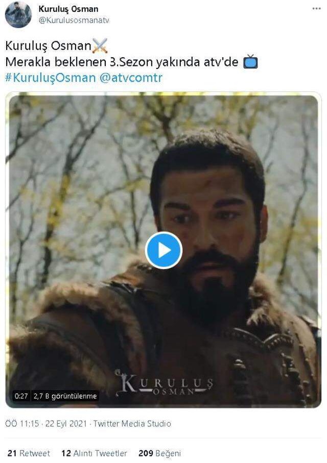 Bugün Kuruluş Osman var mı, yok mu? 22 Eylül bu akşam Kuruluş Osman neden yok, neden yayınlanmadı? Kuruluş Osman yeni sezon ne zaman?