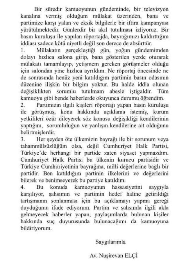 Röportaj sırasında Türk bayrağını kaldırttığı iddia edilen CHP'li Elçi'den eleştirilere bomba yanıt! Topu bakın kime attı
