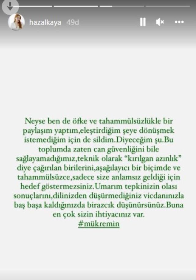 Mükremin'e sahip çıkarken Bergüzar Korel ve Ayşe Arman'ı hedef alan Hazal Kaya: Size anlamsız geleni hedef gösteremezsiniz
