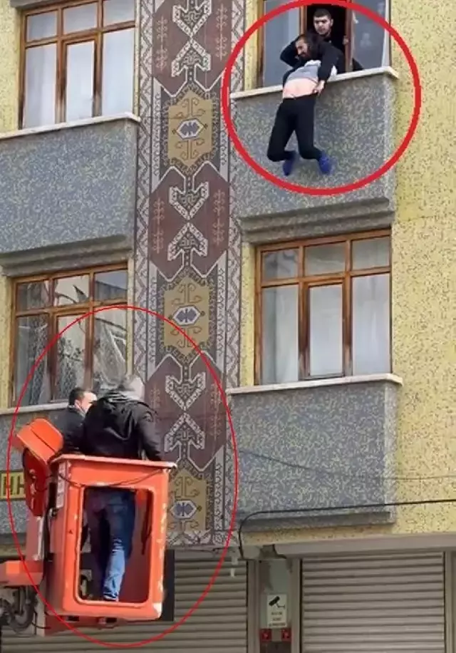 Apartmandan atlamak isteyen kadın son anda kurtarıldı