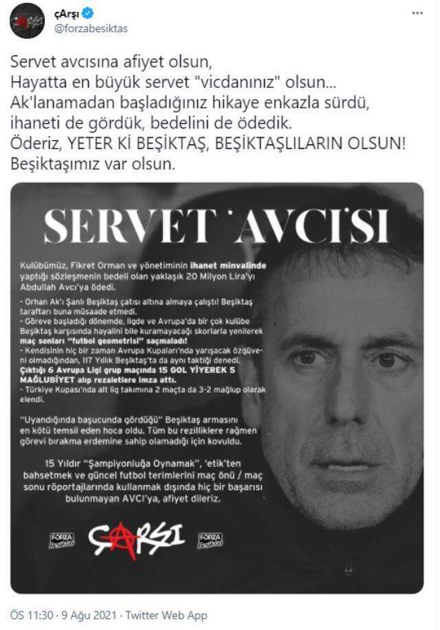 Çarşı'dan Abdullah Avcı'ya yaylım ateşi: Servet avcısına afiyet olsun