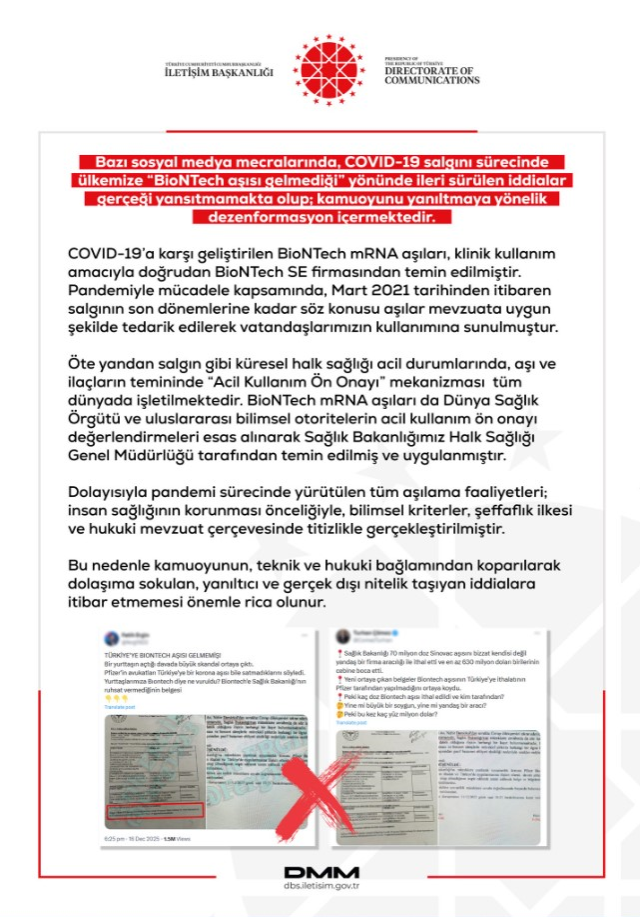 'Türkiye'ye Biontech aşısı gelmedi iddiasına' yalanlama