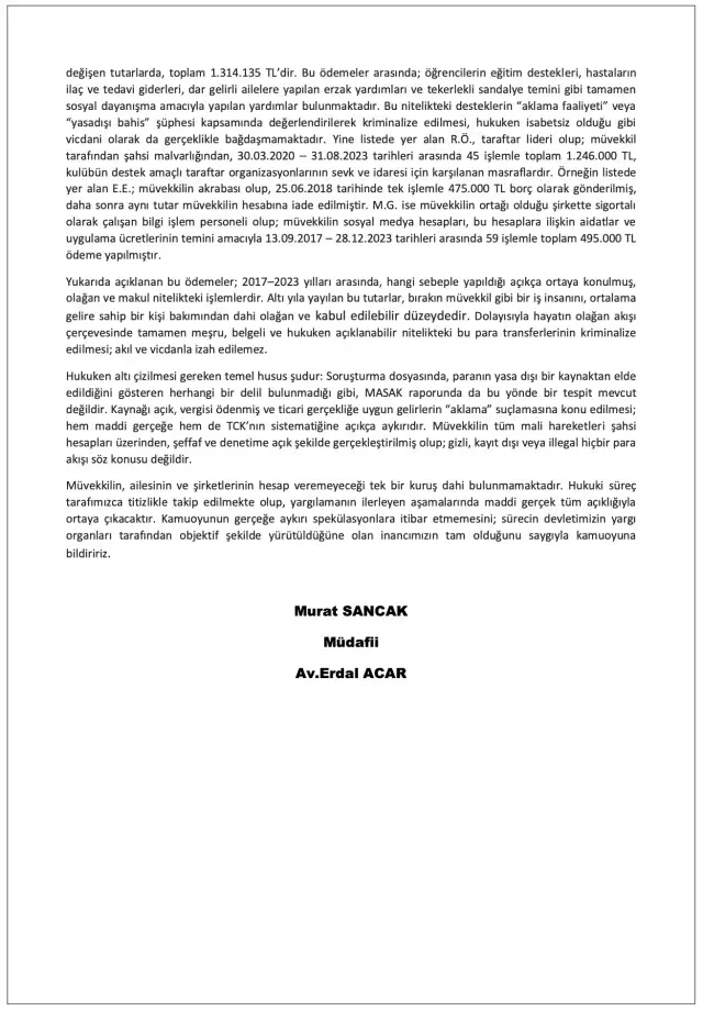 Bahis soruşturmasında tutuklanan Murat Sancak'ın avukatı para trafiğini böyle açıkladı