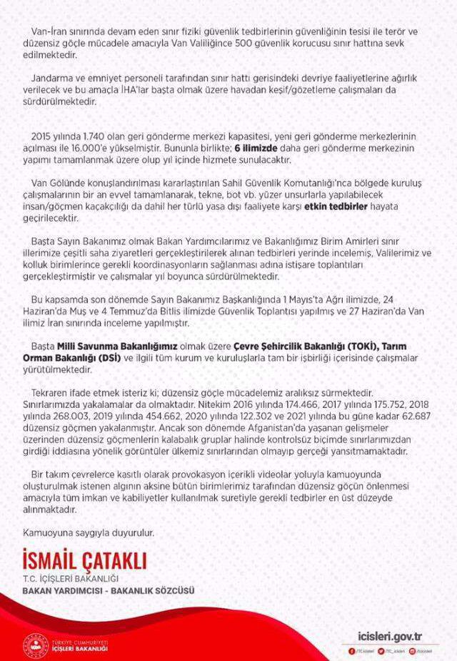 İçişleri Bakanlığı'ndan 'Afgan göçü' iddialarına detaylı yanıt: Sınır güvenliği olmadığı şeklinde algı yaratmaya çalışılıyor