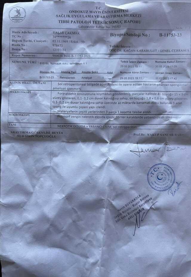 Geçirdiği ameliyatta karnından 3 parça gazlı bez unutuldu! Gerçeği 18 yıl sonra öğrendi