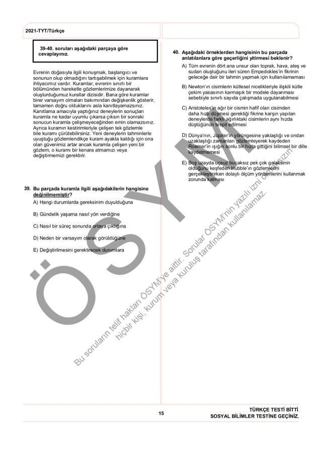 2021 TYT soruları PDF: 2021 TYT soruları ve cevapları!