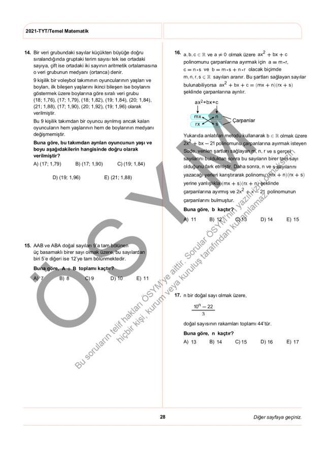 2021 TYT soruları PDF: 2021 TYT soruları ve cevapları!
