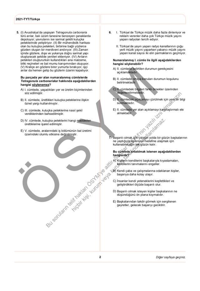 2021 TYT soruları PDF: 2021 TYT soruları ve cevapları!