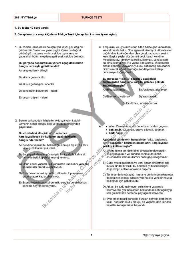 2021 TYT soruları PDF: 2021 TYT soruları ve cevapları!