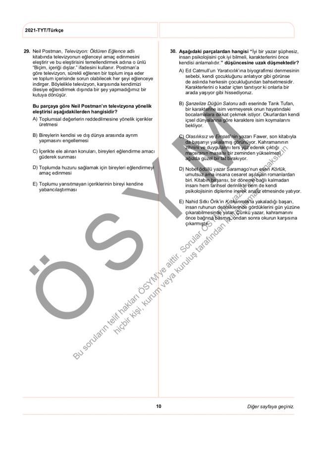 2021 TYT soruları PDF: 2021 TYT soruları ve cevapları!