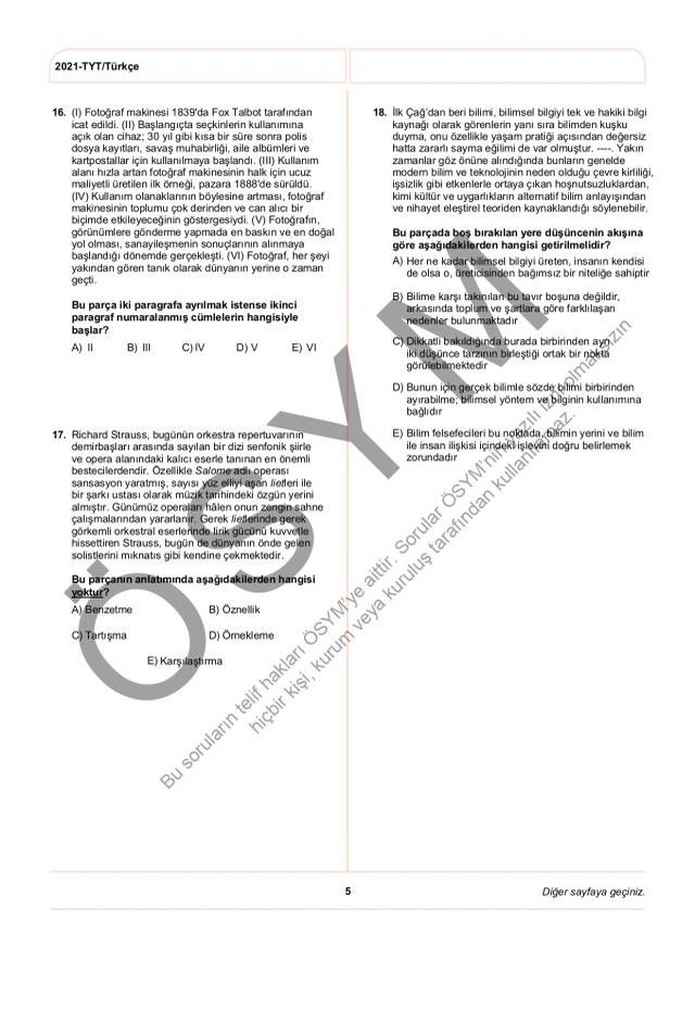 2021 TYT soruları PDF: 2021 TYT soruları ve cevapları!