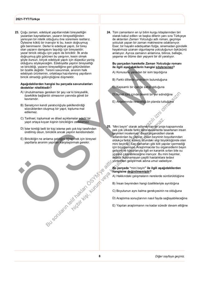 2021 TYT soruları PDF: 2021 TYT soruları ve cevapları!