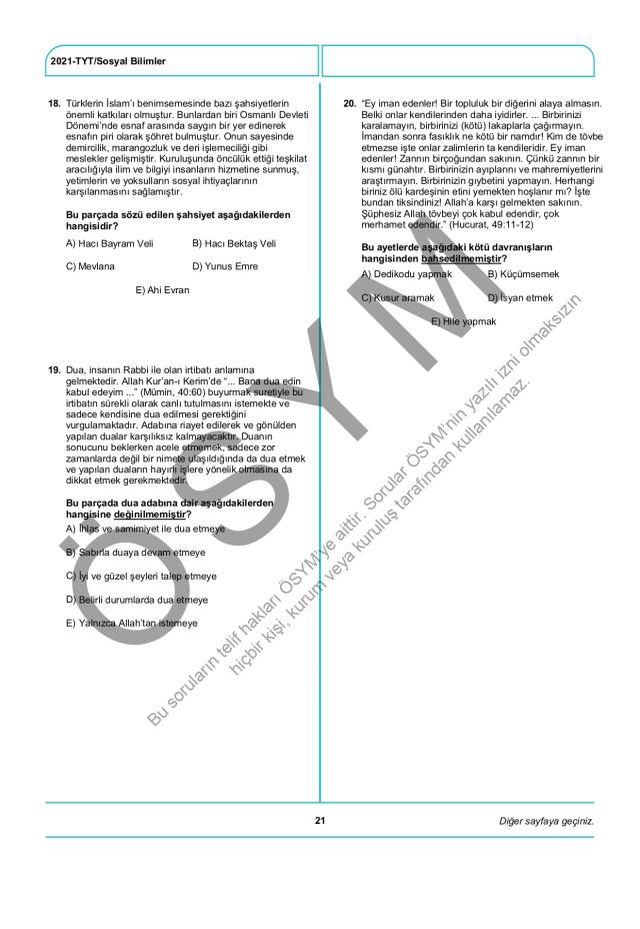 2021 TYT soruları PDF: 2021 TYT soruları ve cevapları!