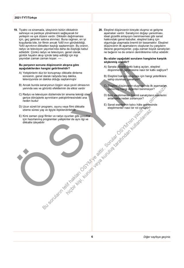 2021 TYT soruları PDF: 2021 TYT soruları ve cevapları!
