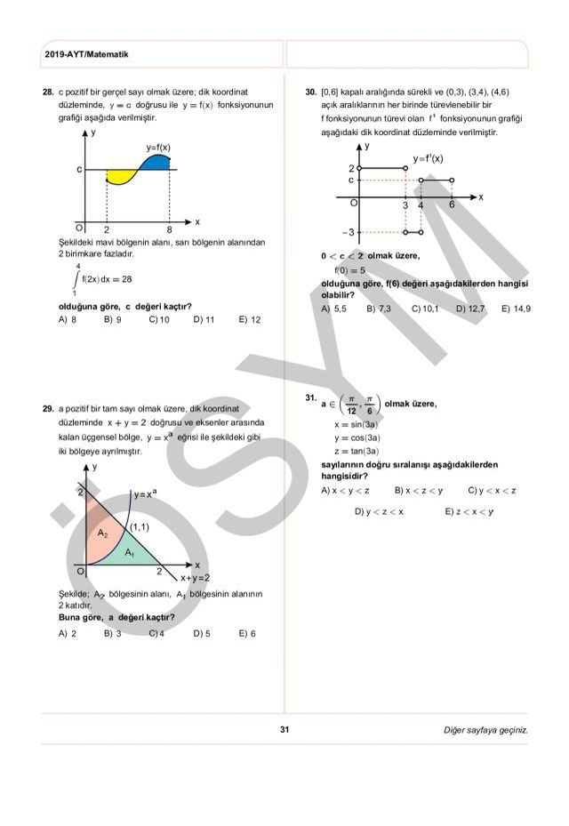 2019 AYT Matematik Soruları PDF: 2019 AYT soruları ve cevapları