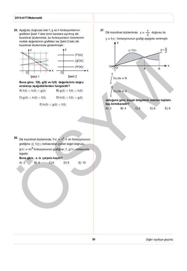 2019 AYT Matematik Soruları PDF: 2019 AYT soruları ve cevapları