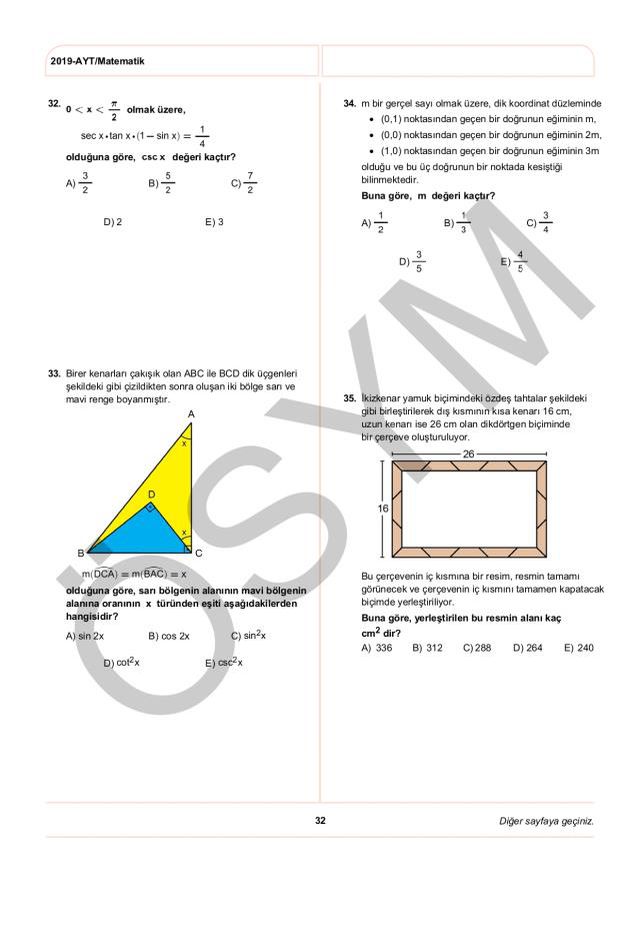 2019 AYT Matematik Soruları PDF: 2019 AYT soruları ve cevapları