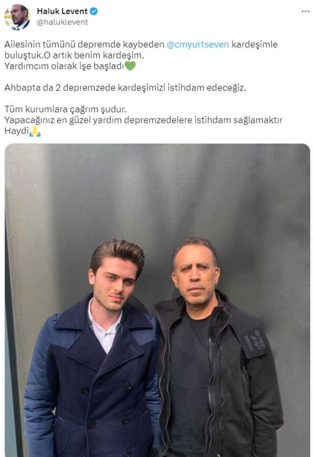 Haluk Levent, depremde ailesinin tümünü kaybeden genci işe aldı