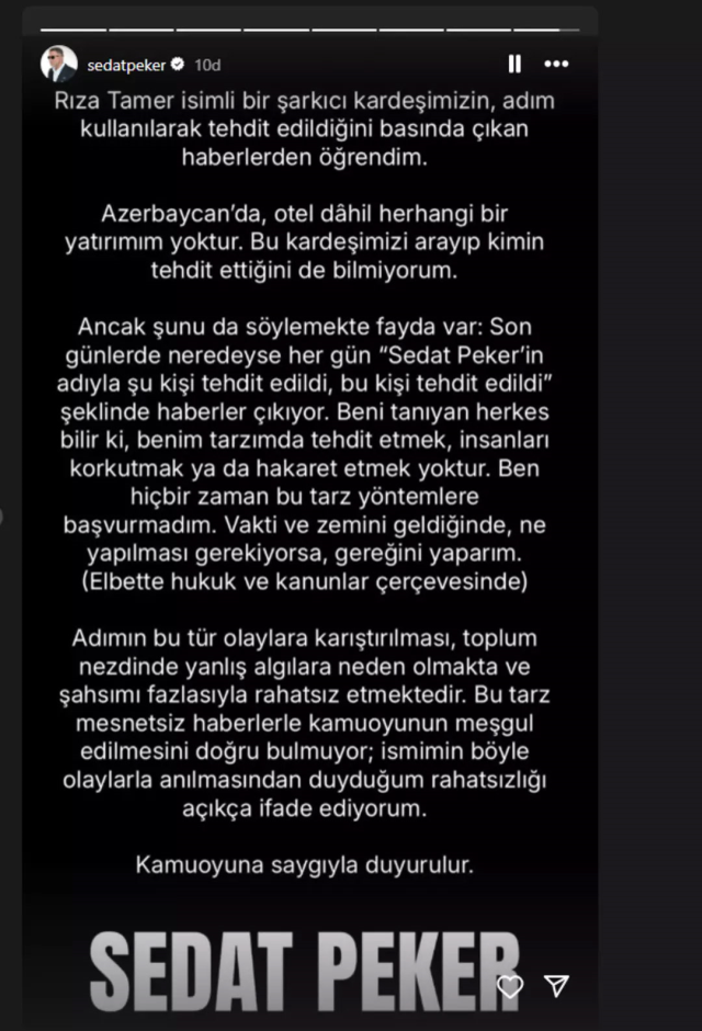 Sedat Peker, ünlü şarkıcının iddiası sonrası uzun süren sessizliğini bozdu