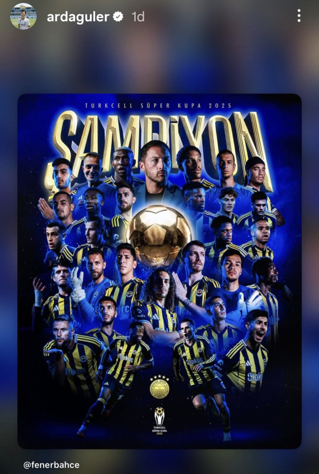 Fenerbahçe'nin Süper Kupa'yı aldığını gören Arda hemen telefona sarıldı