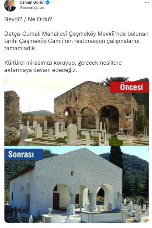 Yaptırdığı cami restorasyonuyla övünen büyükşehir belediye başkanına tepki yağıyor